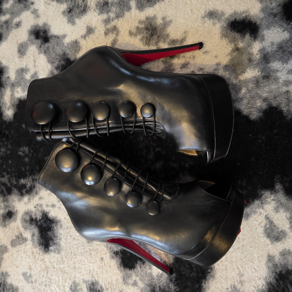 Christian Louboutin Black Heeled Boots with Red Soles